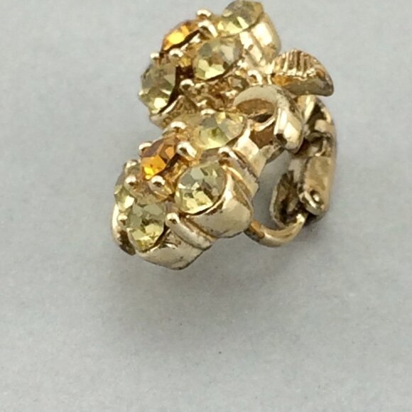 Vintage Coro Yellow Orange Gold Flower Clip On Earrings Cocktail Sparklers Leaf - Picture 13 of 16